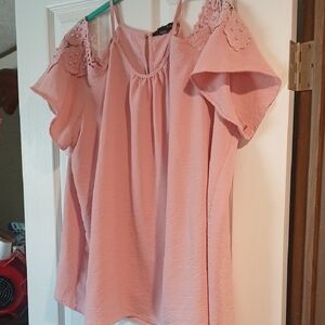 Elegant Pink Lace Trim Women's Top